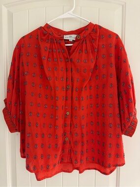 Never a Wallflower Small Poppy and Navy top